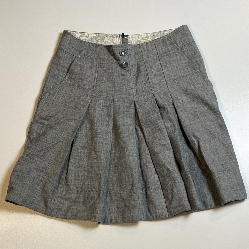 Elevenses 100% Wool Pleated Skirt w/Pockets Size 0 Gray Anthropologie Tenniscore
